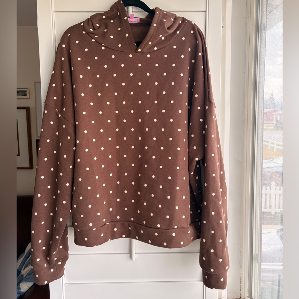Edikted Brown Polka Dot Hoodie Sweater with Cream Dots